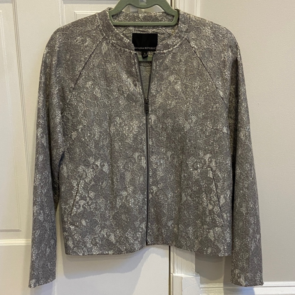 Banana Republic Silver Lace Bomber Jacket
